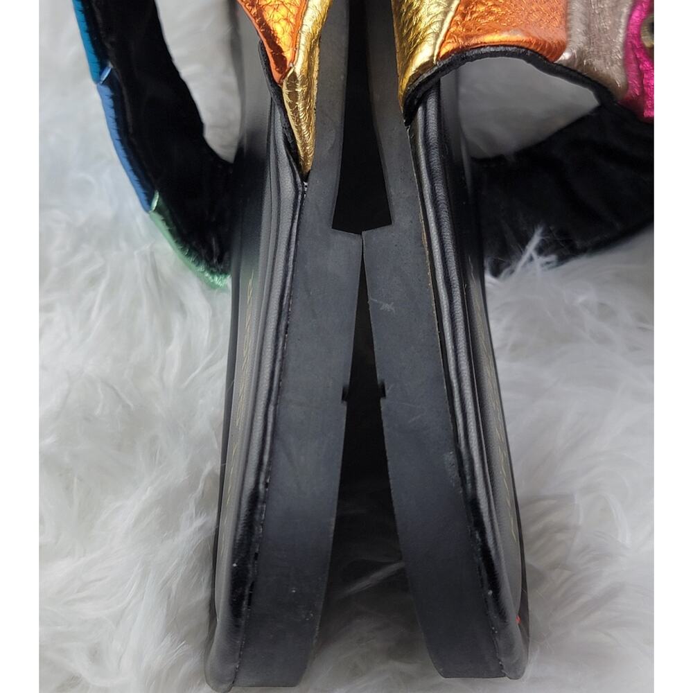 Women Sz 8 Thong Flat Sandals Designer Colorful Metallic Rainbow Slippers Slides - Picture 5 of 8